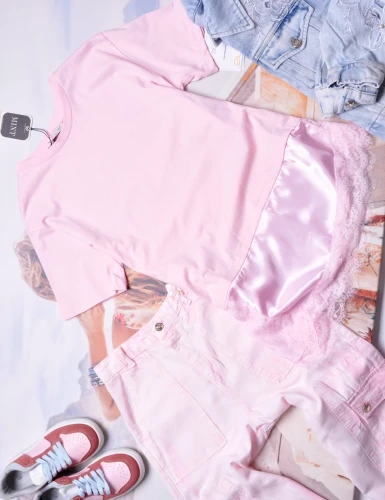 MINT - RÓŻOWA BLUZKA Z SATYNOWYM ZAKOŃCZENIEM