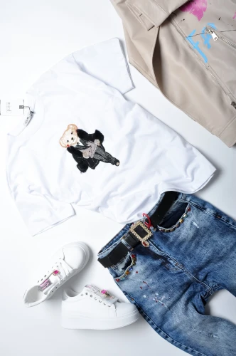 MINT - BIAŁA BLUZKA - MIŚ Z FUTERKIEM