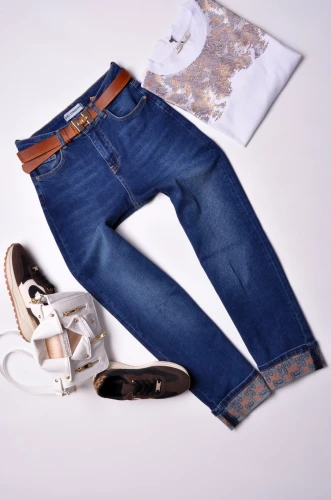 ESPARANTO - GRANATOWE SPODNIE JEANSOWE - BOYFRIEND