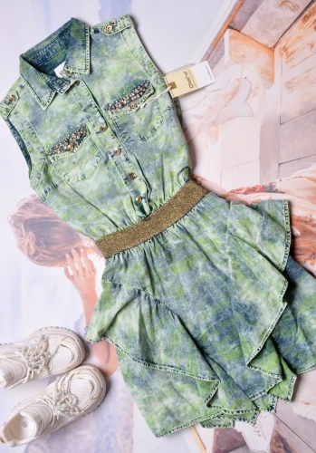 DI'SHE - JEANSOWA SUKIENKA W PRINT NEONOWO - ZIELONEGO MORO' 