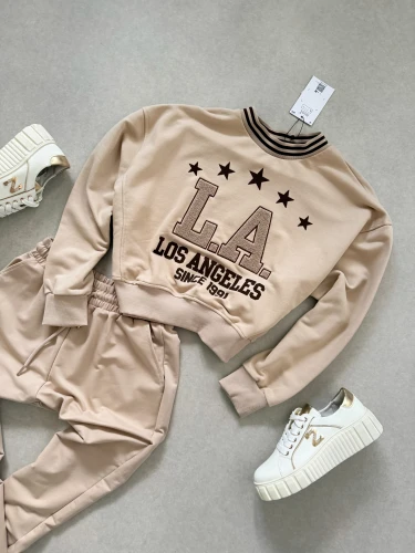 MINT - KRÓTKA BEŻOWA BLUZA  - LOS ANGELES