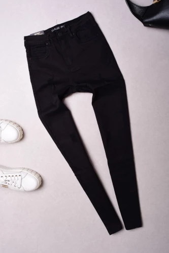 CZARNE PRZECIERANE SPODNIE - HIGH WAIST - SLIM FIT