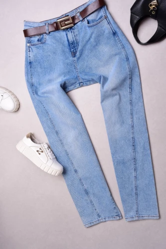 ESPARANTO - JEANSOWE SPODNIE - MOM FIT - PRZESZYCIA - PASEK