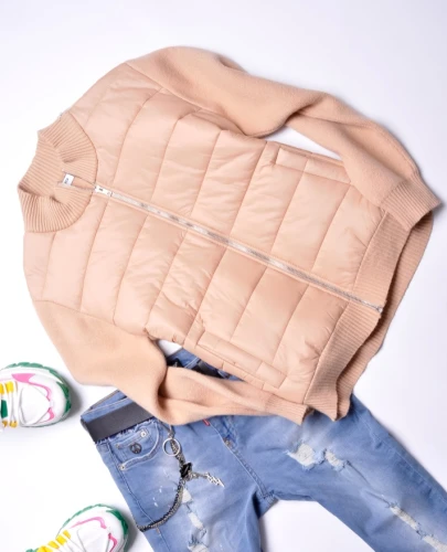 BLUZA KARMELOWA Z DZIANINOWYMI RĘKAWAMI