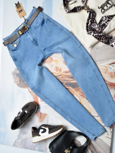 ESPARANTO - JEANSOWE SPODNIE - MOM FIT - PASEK