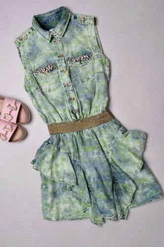 DI'SHE - JEANSOWA SUKIENKA W PRINT NEONOWO - ZIELONEGO MORO