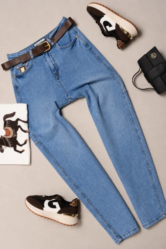 ESPARANTO - JEANSOWE SPODNIE - MOM FIT - PASEK