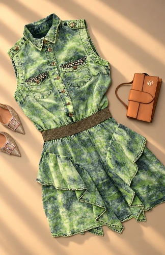 DI'SHE - JEANSOWA SUKIENKA W PRINT NEONOWO - ZIELONEGO MORO 