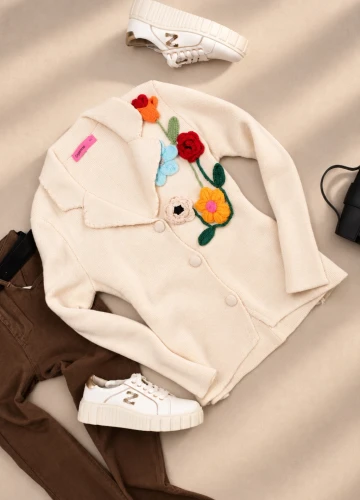 DQMANE - DZIANINOWA BEŻOWA MARYNARKA Z KWIATAMI