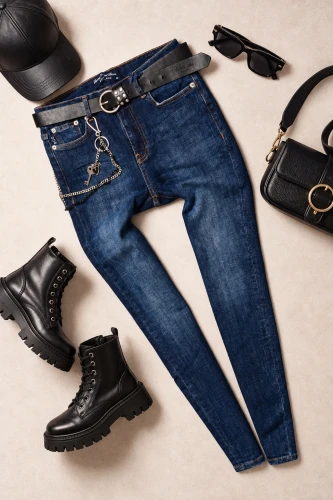 PUCCIHINO - CIEMNE JEANSY SLIM FIT - ŁAŃCUSZEK Z KLUCZYKIEM 